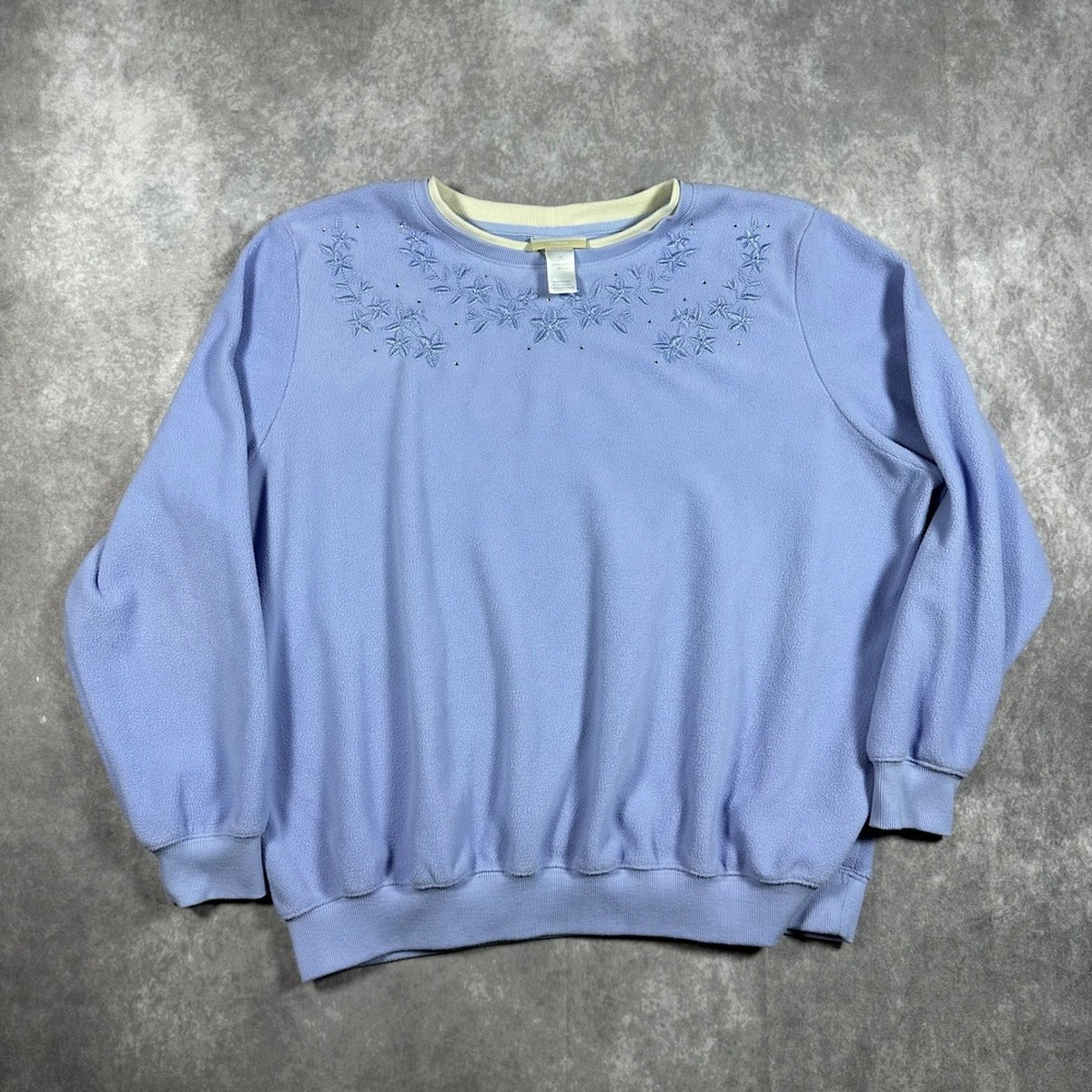 Alfred Dunner Woman Periwinkle Blue Floral Embroidered Sweatshirt 1X Cottagecore